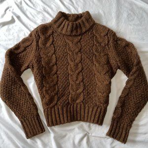 american eagle brown cable knit sweater